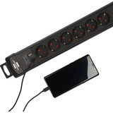 Brennenstuhl Premium-Line Steckdosenleiste 6-fach, 2x USB schwarz, 3 Meter Kabel, USB-A, USB-C, mit Sicherheitsschalter