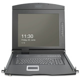 Digitus Modulare HD LCD KVM Konsole mit 19" TFT 16 Port Cat 5, KVM-Switch schwarz, deutsches Tastaturlayout, 16 Port Cat 5 KVM-Switch, Touchpad