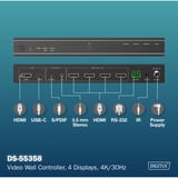 Digitus 4K HDMI Videowand-Controller, 4 Displays, HDMI Splitter schwarz, mit Fernbedienung