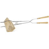 Petromax Lagerfeuerbesteck, 2-teilig, Grillbesteck silber/holz, Vielseitige Nutzung mit Zange und Haken