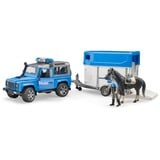 bruder 02588 Land Rover Defender Polizeifahrzeug und Pferdeanhänger, Modellfahrzeug Inkl. Pferd und Polizist