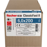 fischer Spanplattenschraube ClassicFast II 6,0x200 Senkkopf TX 100 Stück, mit Teilgewinde, verzinkt
