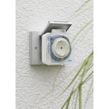 Theben Steckdosen-Zeitschaltuhr TIMER 26-IP44 weiß, Analoge Schaltuhr für Schutzkontakt-Steckdosen mit Spritzwasserschutz