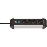 Brennenstuhl Premium-Alu-Line Steckdosenleiste 4-fach schwarz/aluminium, 1,8 Meter Kabel, mit Sicherheitsschalter