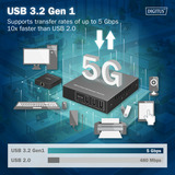 Digitus USB 3.2 Gen1 CAT Extender-Set, 5Gbps, 100 Meter, USB-Extender schwarz, Sendeeinheit + Empfängereinheit, 4 Ports: 3x USB-A, 1x USB-C