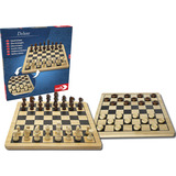 Noris Deluxe Holz - Schach & Dame, Brettspiel 