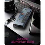 ICY BOX IB-HUB1742CR-C2PD, Dockingstation hellblau, USB-A, USB-C, SD, microSD