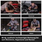 EINHELL E-Case Werkzeugkoffer Universal, 80-teilig, Werkzeug-Set schwarz/rot