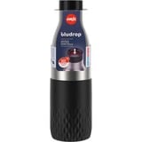Emsa BLUDROP Sleeve Isoliertrinkflasche 0,7 Liter, Thermosflasche schwarz, Edelstahl, Silikonmanschette