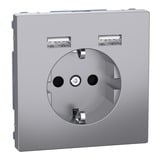 Merten Schutzkontakt Steckdose mit USB Ladegerät edelstahl, Retail