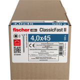 fischer Spanplattenschraube ClassicFast II 4,0x45 Senkkopf TX 500 Stück, mit Teilgewinde, verzinkt