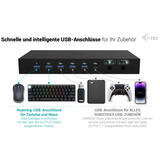 i-tec USB-C KVM Docking Station, Dockingstation schwarz, für Drei Ausgangsgeräte, Zwei Displays, Power Delivery