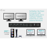 i-tec USB-C KVM Docking Station, Dockingstation schwarz, für Drei Ausgangsgeräte, Zwei Displays, Power Delivery
