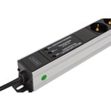 Digitus Steckdosenleiste PDU mit Aluminiumprofil, 9-fach schwarz/aluminium, 2 Meter Kabel, 1 HE, mit Netzfilter und Überspannungsschutz