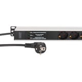 Digitus Steckdosenleiste PDU mit Aluminiumprofil, 9-fach schwarz/aluminium, 2 Meter Kabel, 1 HE, mit Netzfilter und Überspannungsschutz