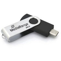 MediaRange USB Type-C 64 GB, USB-Stick schwarz/silber, USB 3.2 Gen 1 Type-C