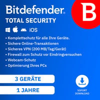 BitDefender Total Security, Sicherheit, Betriebssystem-Software Deutsch, 3 Geräte, 1 Jahr