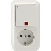 Merten Schutzkontaktsteckdose 16 Ampere, Wechsel-Kontrollschalter 10 Ampere, Aufputz weiß (glänzend), Retail